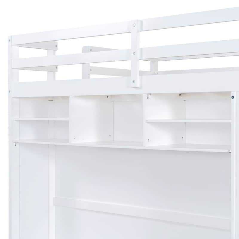 Full size Loft Bed with Drawers, Shelves and Light
