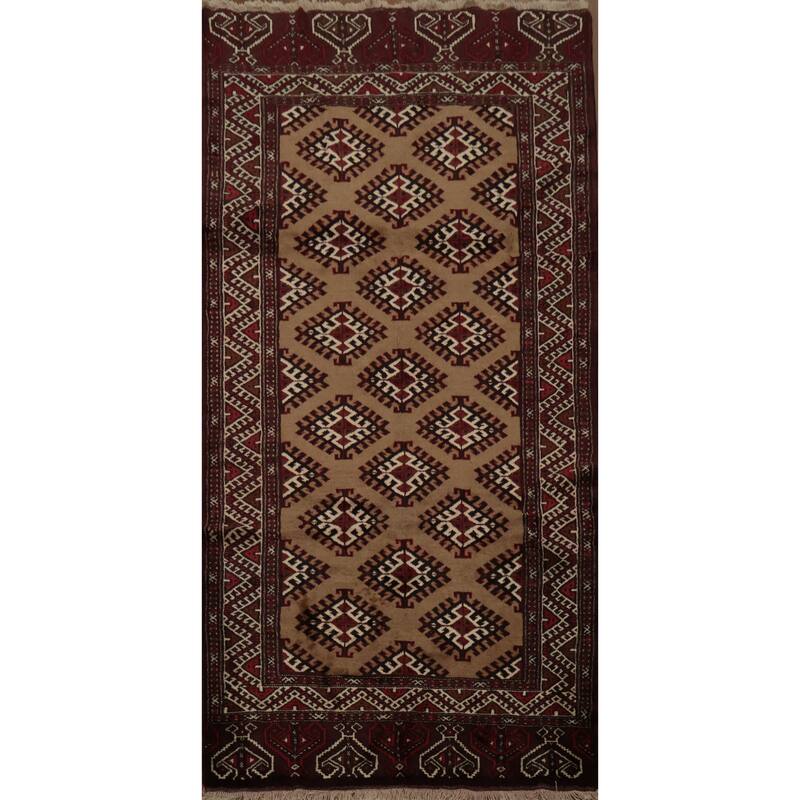 Hand Knotted Oriental 100% Wool Carpet Traditional All-Over Brown Turkoman Area Rug - 10' 7'' X 5' 3''