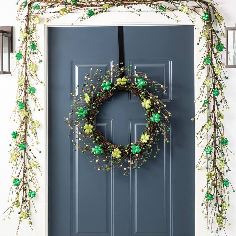 Glitzhome 20"D St. Patrick's Shamrock Berry Wreath & Garland