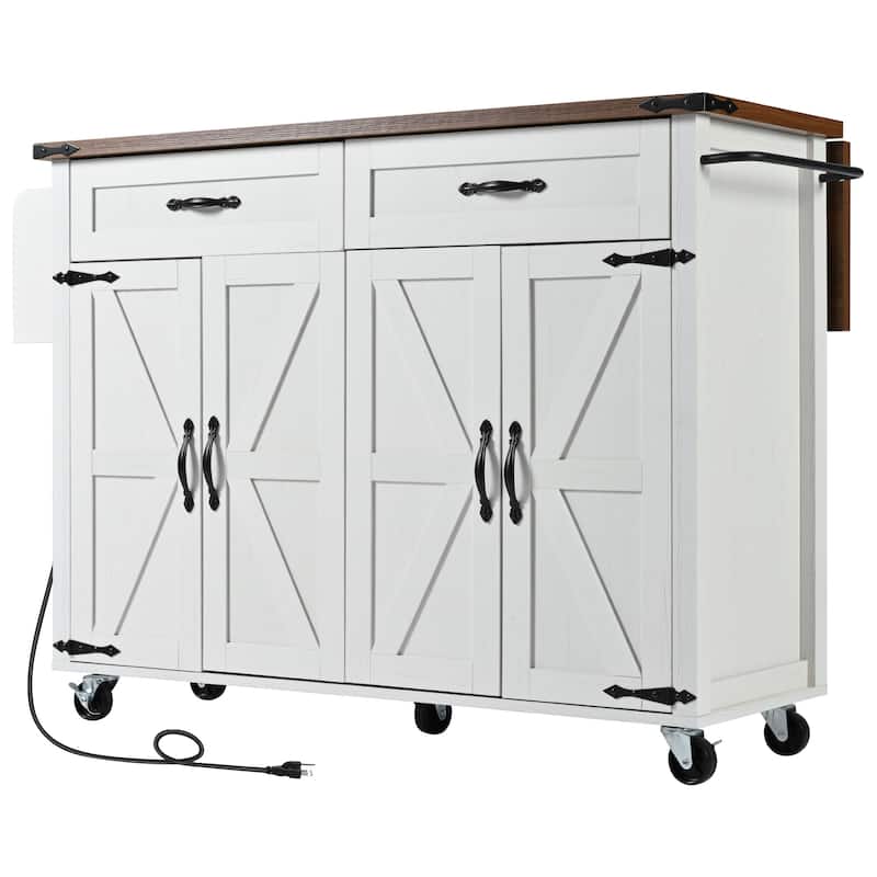 53.5''Farmhouse Kitchen Island With Power Outlet(no include stool)