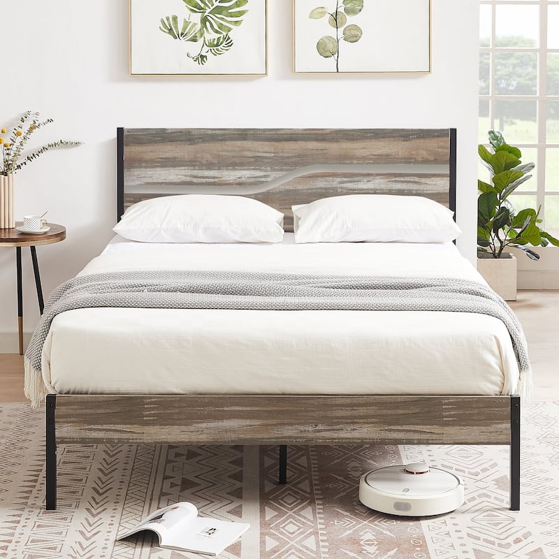 4-Pieces Bedroom Set with Drawer and Nightstands Set of 2, 5-Drawer Dresser, Brown/Grey Set