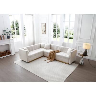 Beige 100.8" Modern Velvet Corner 6-Seat Sofa