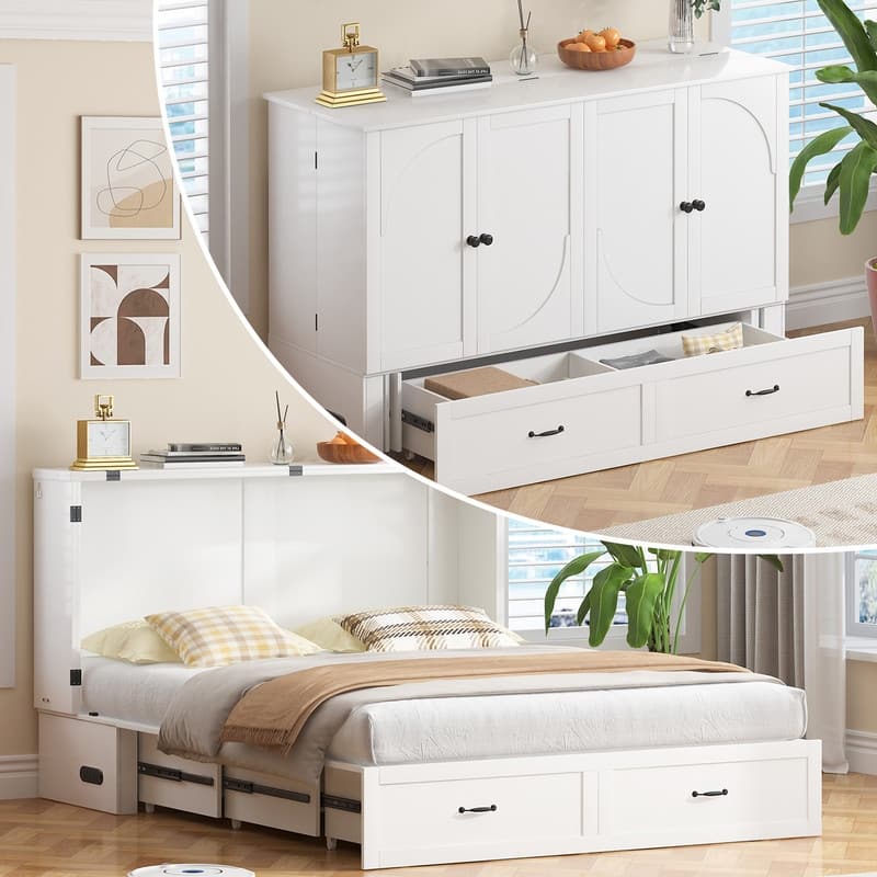Mixoy Modern Murphy Bed Cabinet Queen Size with Charging,Optional Mattress