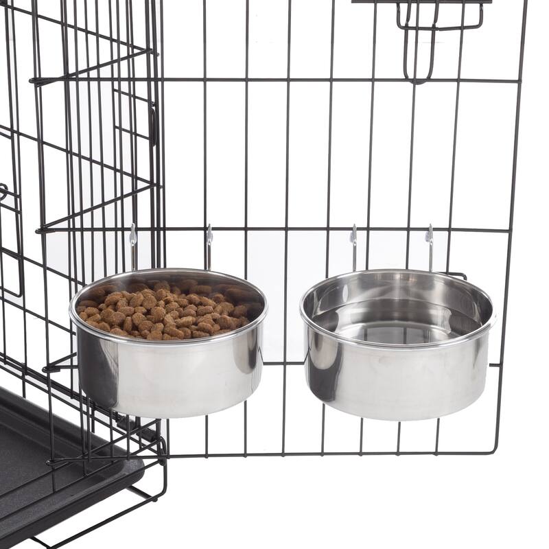 Set of 2 Stainless-Steel Dog Bowls - Cage, Kennel, and Crate Hanging Pet Bowls for Food and Water