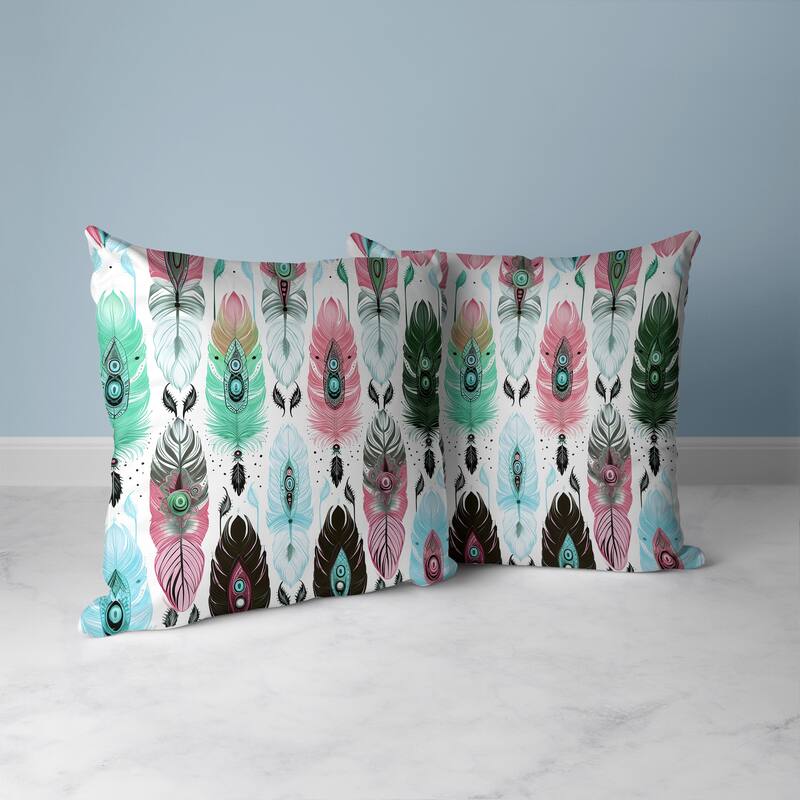 Feathered Treasure Faux Suede Reversible Throw Pillow Pink and Green