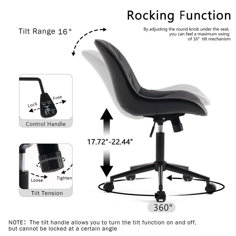 Armless Swivel Office Chair, Faux Leather Task Chairs with Wheels