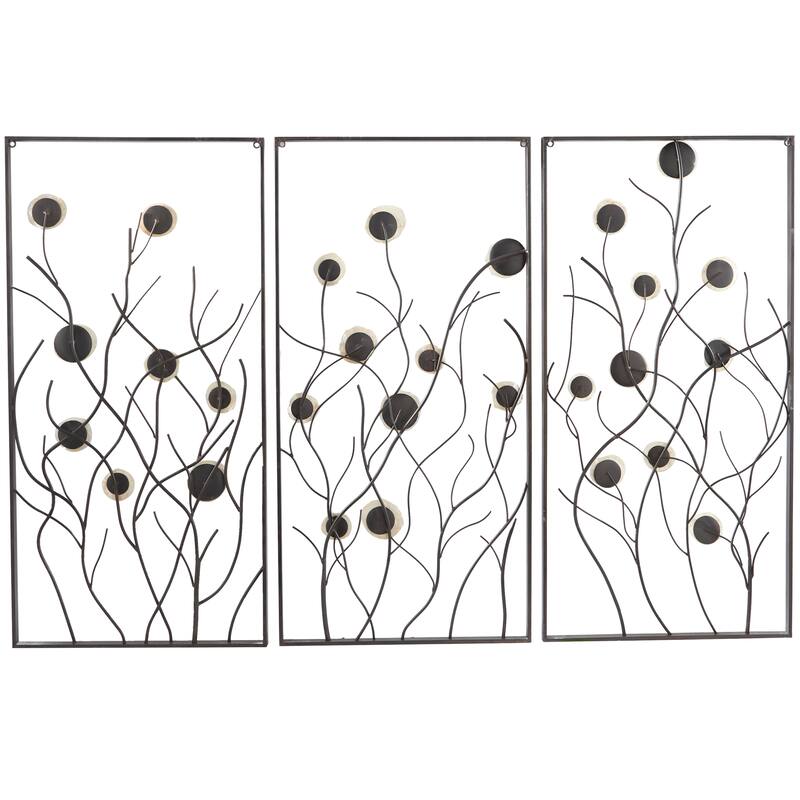 Metal Floral Wall Decor with Capiz Accents - Set of 3 Black - Roche River Decor
