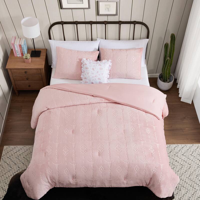 Wrangler Steer Head Stripe Reversible Comforter Set with Decorative Pillow (Pink)