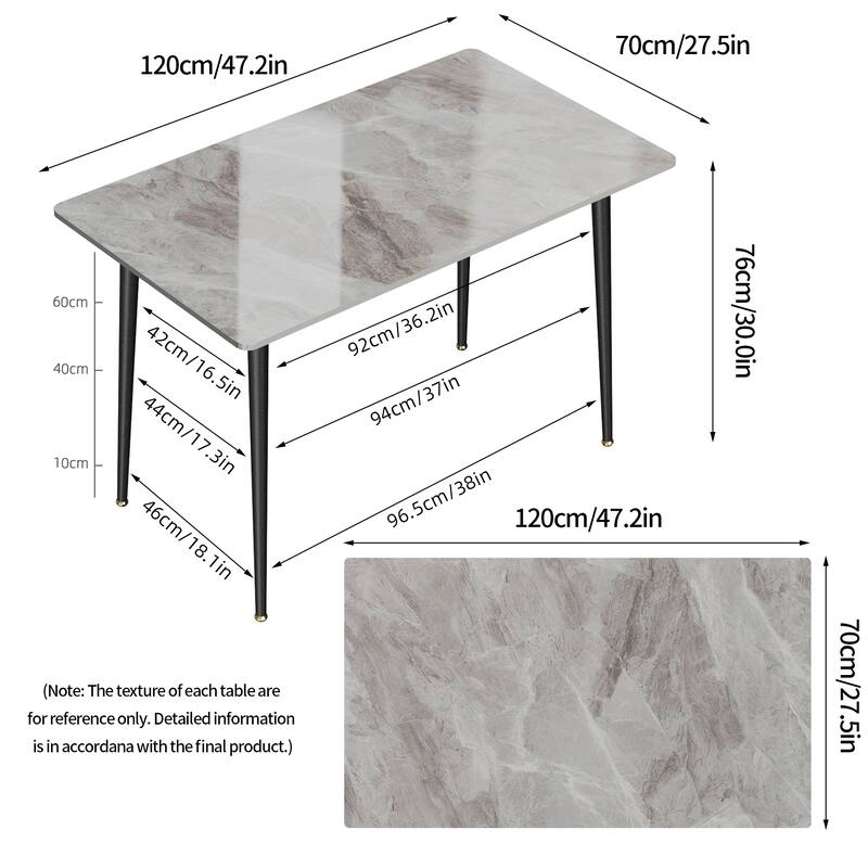 Large Dining Table Rectangular Sintered Stone Top - 47.2" x 27.5" x 30"