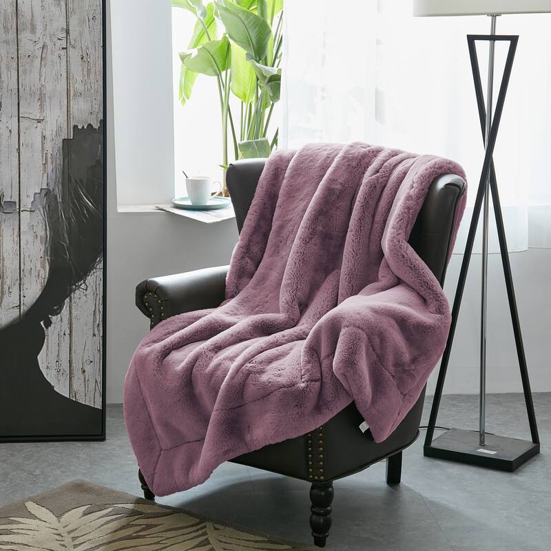 Heavy FauxFur Throw -50''x60''/60''x80'' - 60" x 80" - Wood Rose