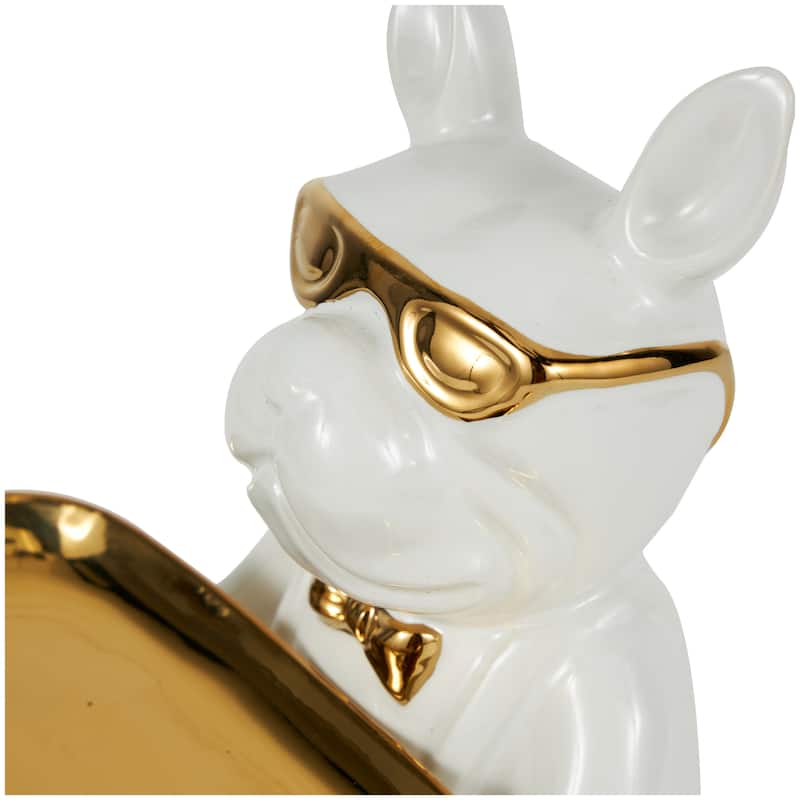 Black or White Ceramic Bulldog Sculpture with Gold Accents