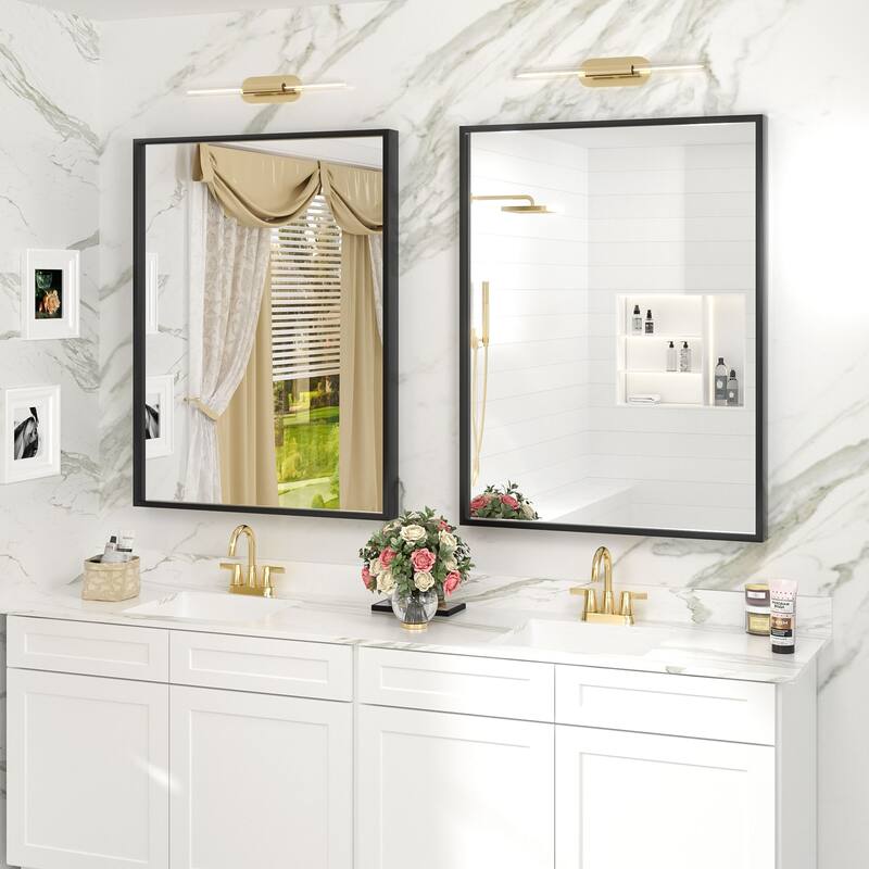 Aluminum Alloy Framed French Cleat Mounted Tempered Glass Wall Vanity Mirror
