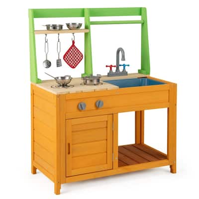 Outdoor Mud Kitchen Playset for Girls and Boys 3+ Years Old-Orange - Multi