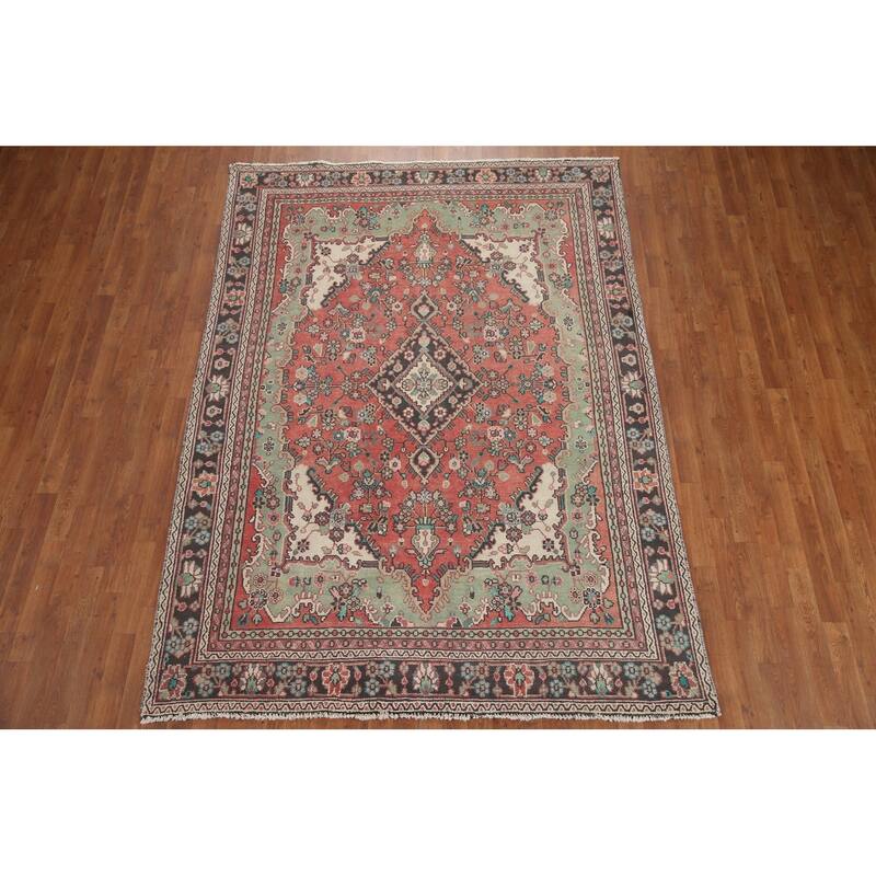 Hand Knotted Oriental 100% Wool Carpet Traditional Medallion Pink Hamedan Area Rug - 8' 11'' X 6' 5''