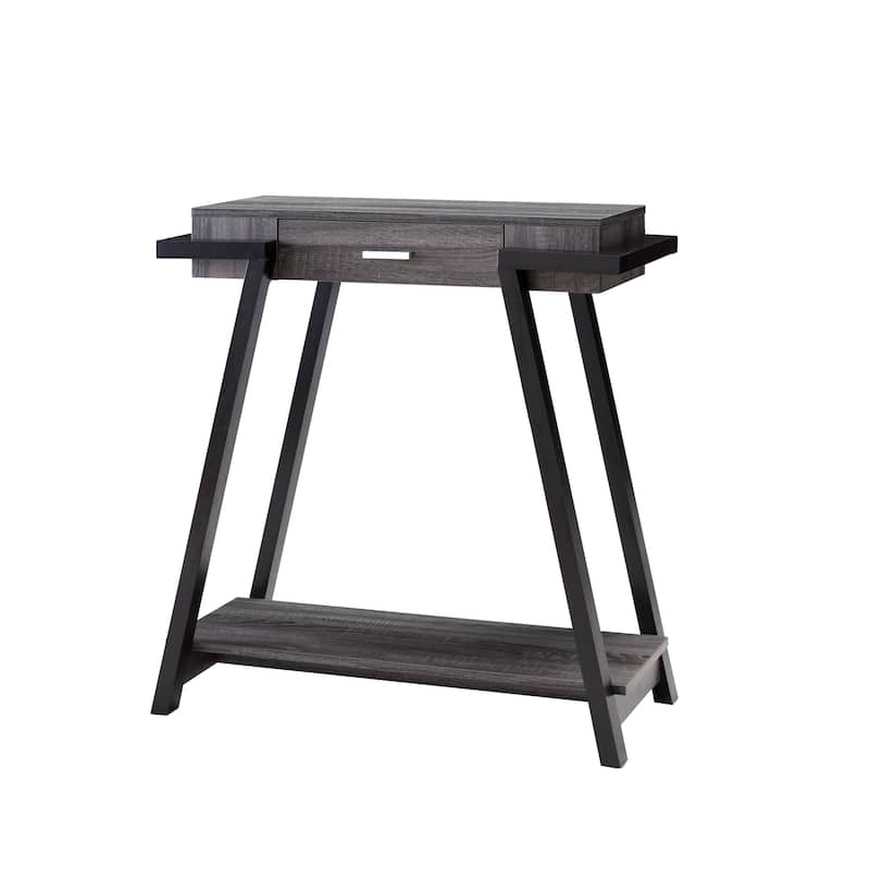Wooden Console Table with Angled Leg Support and Drawer,Black and Gray - 34 H x 15.5 H x 31.5 L Inches