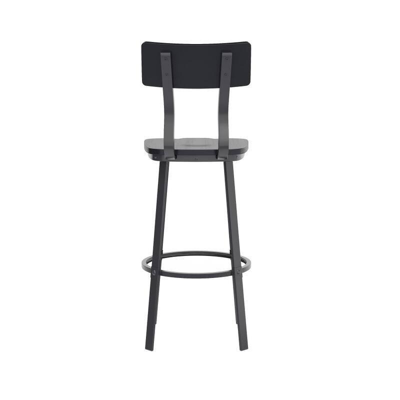 Rustic Walnut Restaurant Barstool with Wood Seat & Back & Gray Powder Coat Frame - 16.25"W x 22.75"D x 45"H