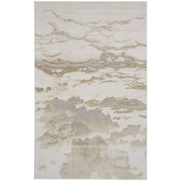 HomeRoots 5' X 8' Ivory Tan And Gray Abstract Stain Resistant Area Rug ...