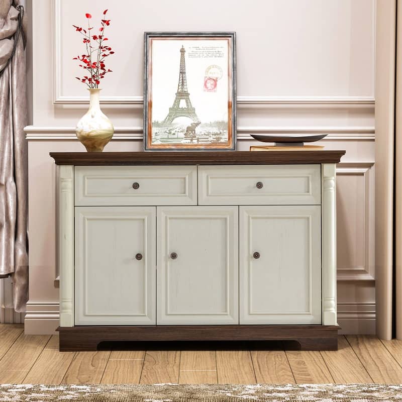 Farmhouse 47.24" Sideboard Buffet, Kitchen Storage Cabinet with 2 Drawers for Organized Home Living Solutions - White