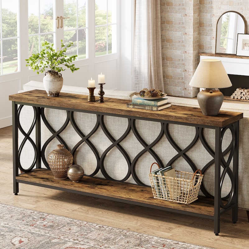 70.9" Console Sofa Table, 2-Tier Industrial Entryway Accent Table