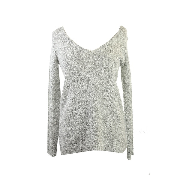 Studio M Black Ecru Long-Sleeve Boucle V-Neck Sweater M