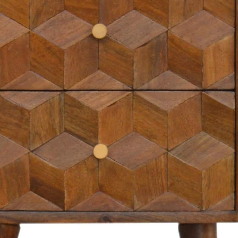 HomeRoots 22" Chestnut Solid Wood Carved Geometric Two Drawer Nightstand