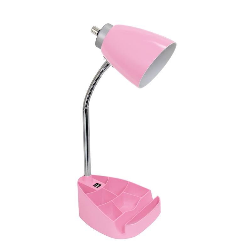18.5 in. Chrome Finish Table Lamp with Pink Shade, Desk Lamp for Writing and Computer Desks
