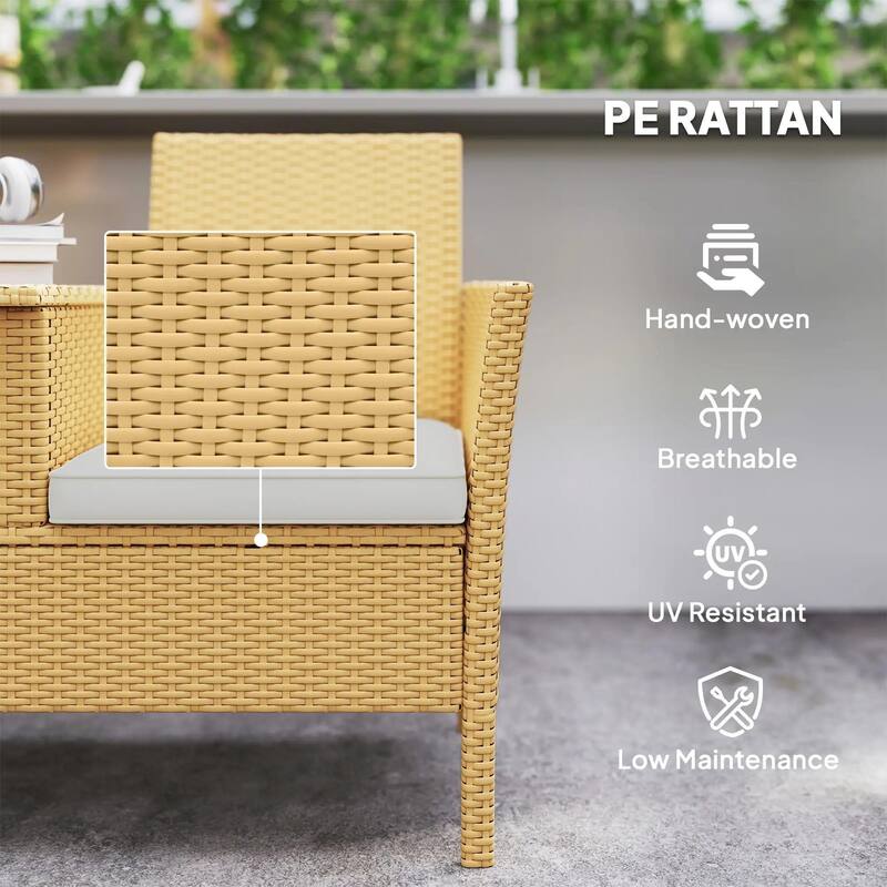 Patio Wicker Loveseat with Built-in Flip-Top Coffee Table and Cushions
