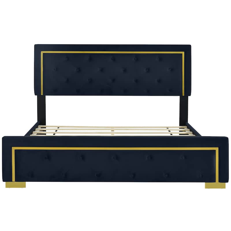 HomeRoots Black Tufted Velvet Upholstered Queen Bed Frame