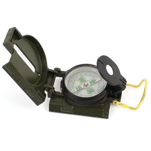 Unique Bargains Hiking Camping Army Green Round Dial Foldable Pocket Compass