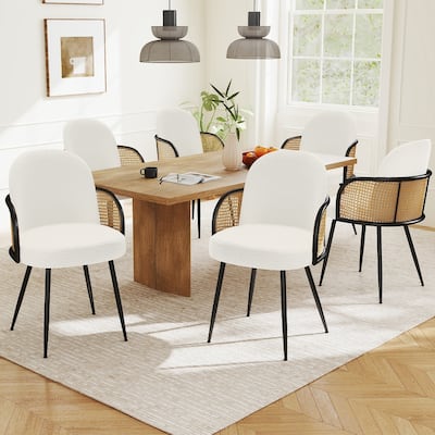 Upholstered Rattan Dining Chairs Set of 2, Arm Side Chair - 21.8" W x 24.2" D x 33" H