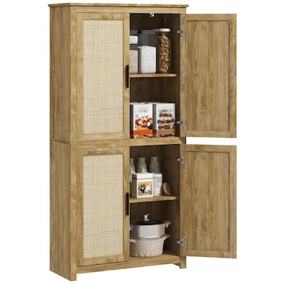 Rattan Kitchen Storage Cabinet with Adjustable Shelf