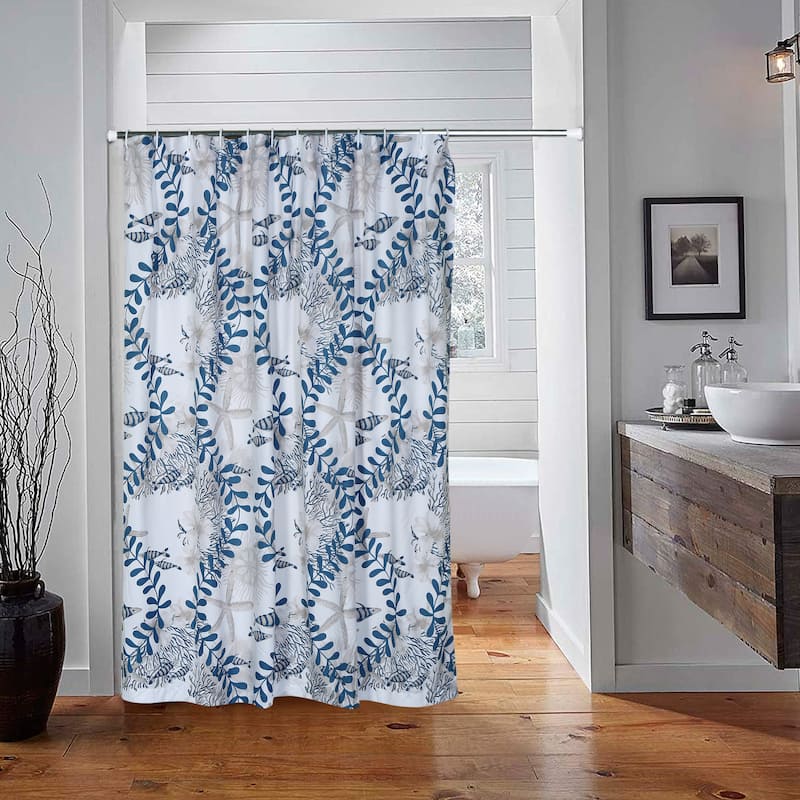 Better Trends Caspian Collection Microfiber Floral Shower Curtain 72" x 72" in Blue - Soft, Durable & Machine Washable - 72" X 72" - Blue