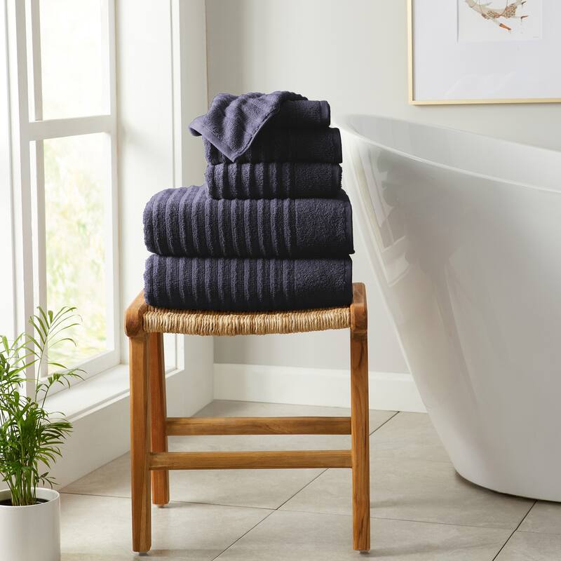 Linery & Co. Combed Cotton Bath Towel Set - 6 Piece Set - Navy Blue