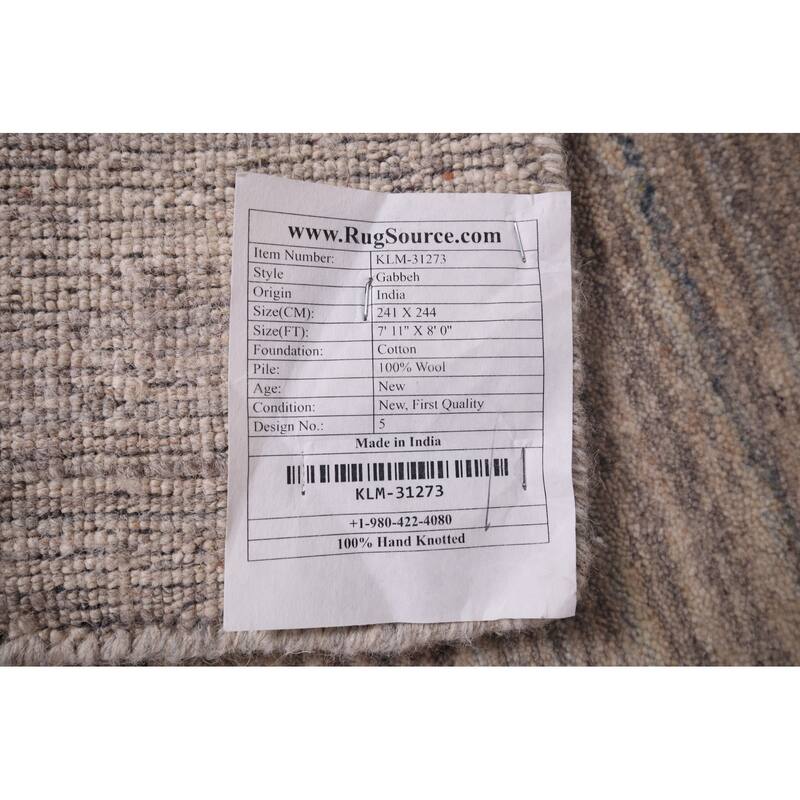 Striped Gabbeh Square Rug Hand-Knotted Wool Carpet - 7'11"x 8'0"