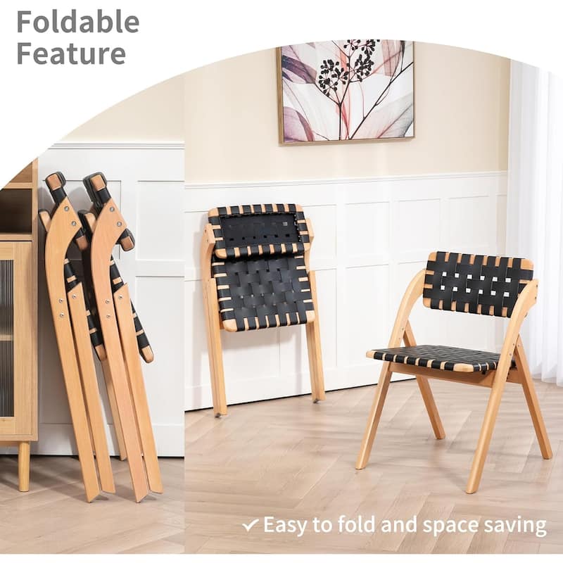 Wooden Stackable Dining Folding Chairs with Padded Seats(Set of 2)
