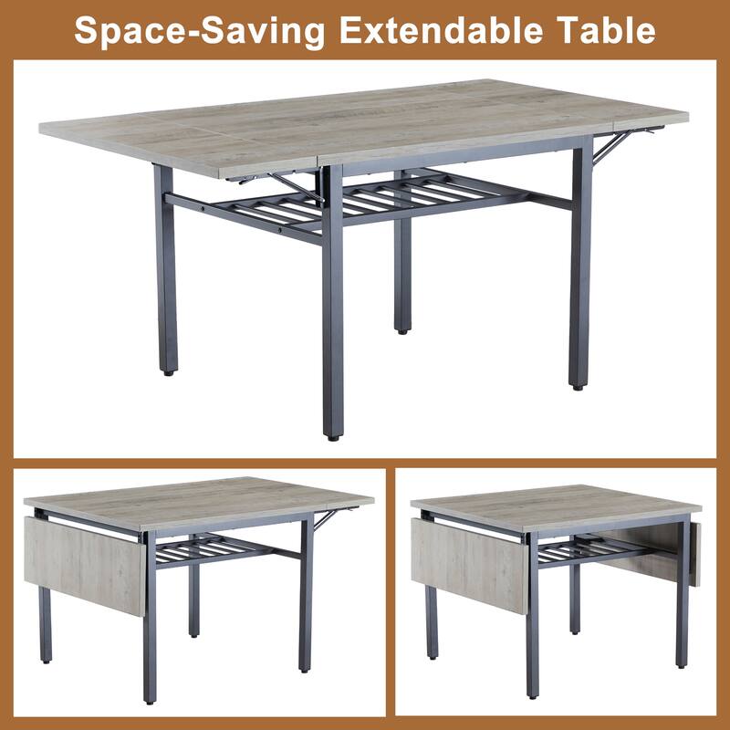 Modern Industrial 63.2'' Extendable Dining Table w/Drop Leaf, Seats 6