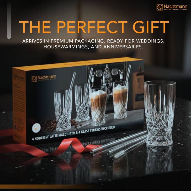 Nachtmann Set of 4 Noblesse Latte Machiatto Glasses with Straw - 11.8oz