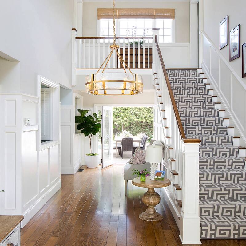 Dimmable Large Drum Glass Chandelier for Dining Room High Ceiling Living Room