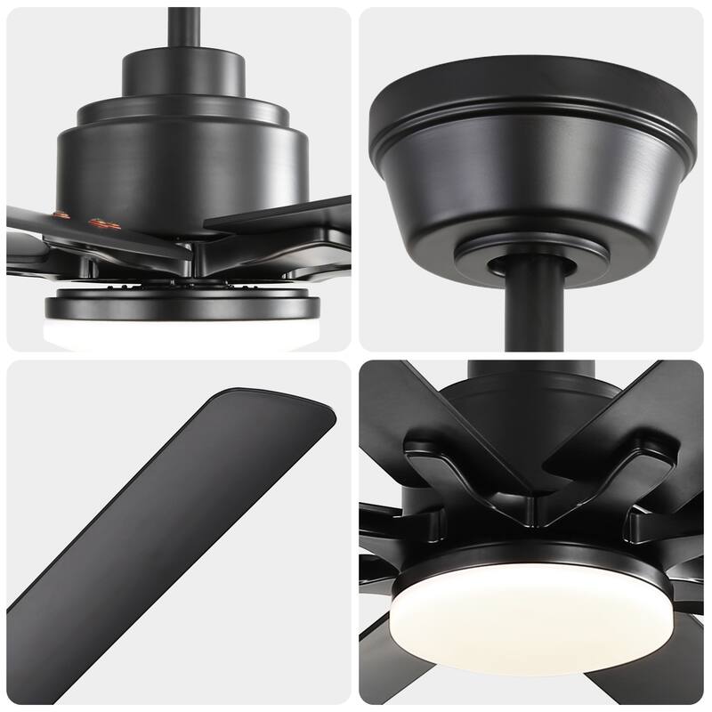 52-inch Matte Black Ceiling Fan with Light - 8 ABS Blades, 18W LED 3-Color Dimmable Light, for Living Room & Bedroom