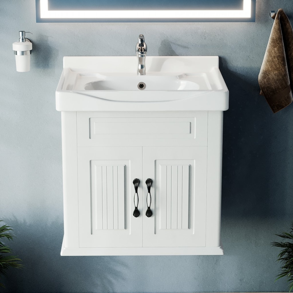 24.25" Adeline White Wall Mounted Bathroom Vanity with Sink, Faucet, Drain and Overflow