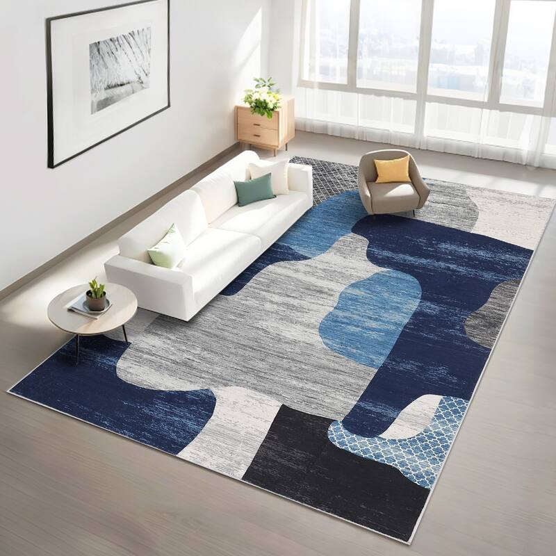 Area Rug Modern Abstract Rugs for Living Room Geometric Non-Slip Backing Low Pile Floor Carpet
