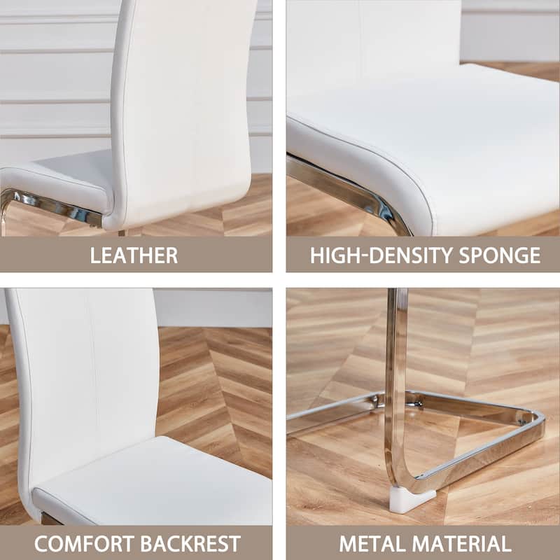 4 Pc Dining Chairs, PU Leather/ Fabric Padded Seat Living Room Chair