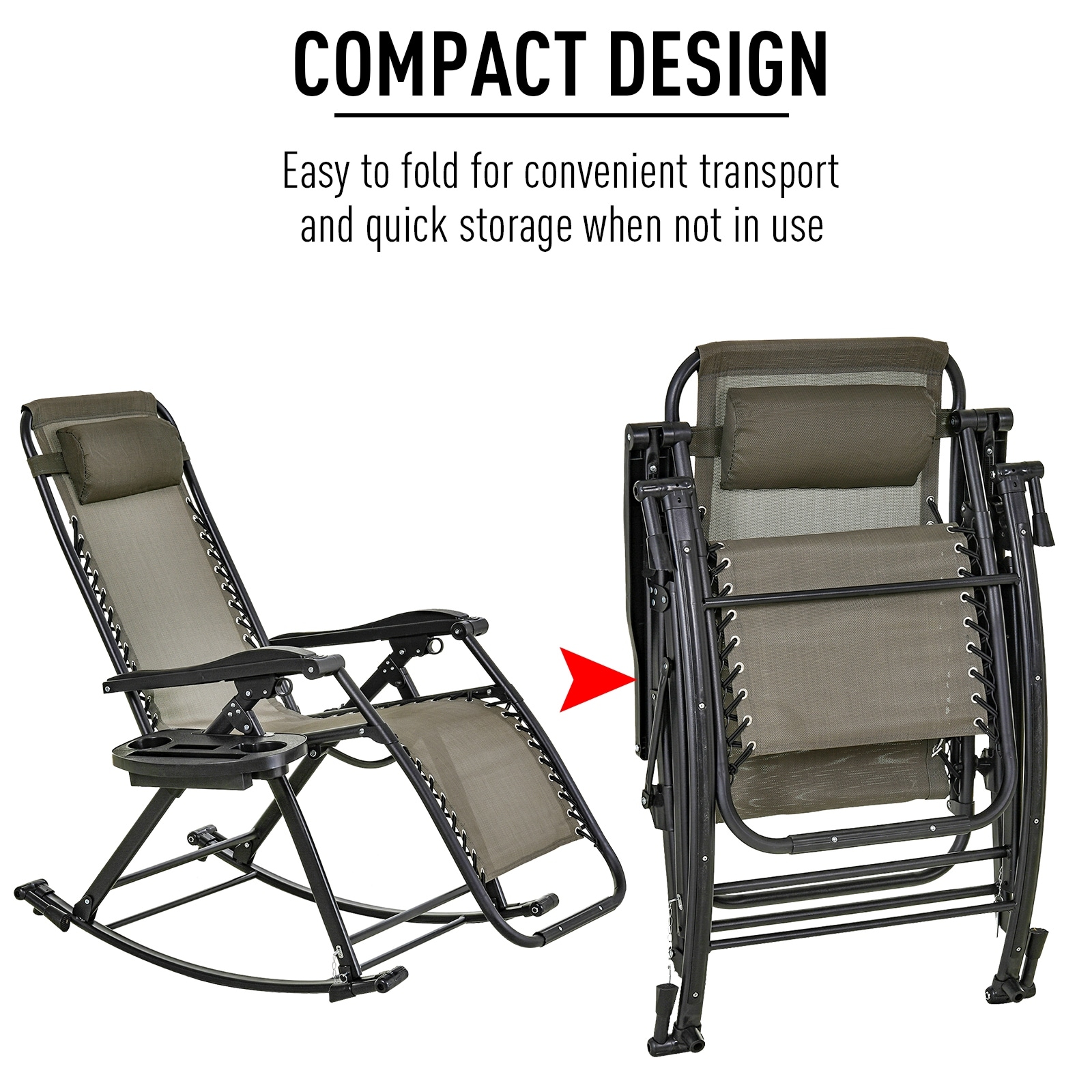 Outsunny folding zero gravity rocking sales lounge chair with cup holder tray