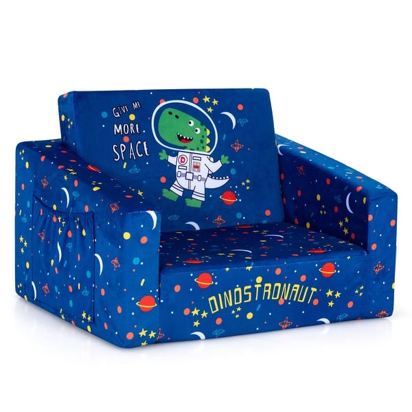 slide 1 of 10, Gymax Kids 2 in 1 Convertible Sofa Children Flip-out Chair Lounger - See Details Blue