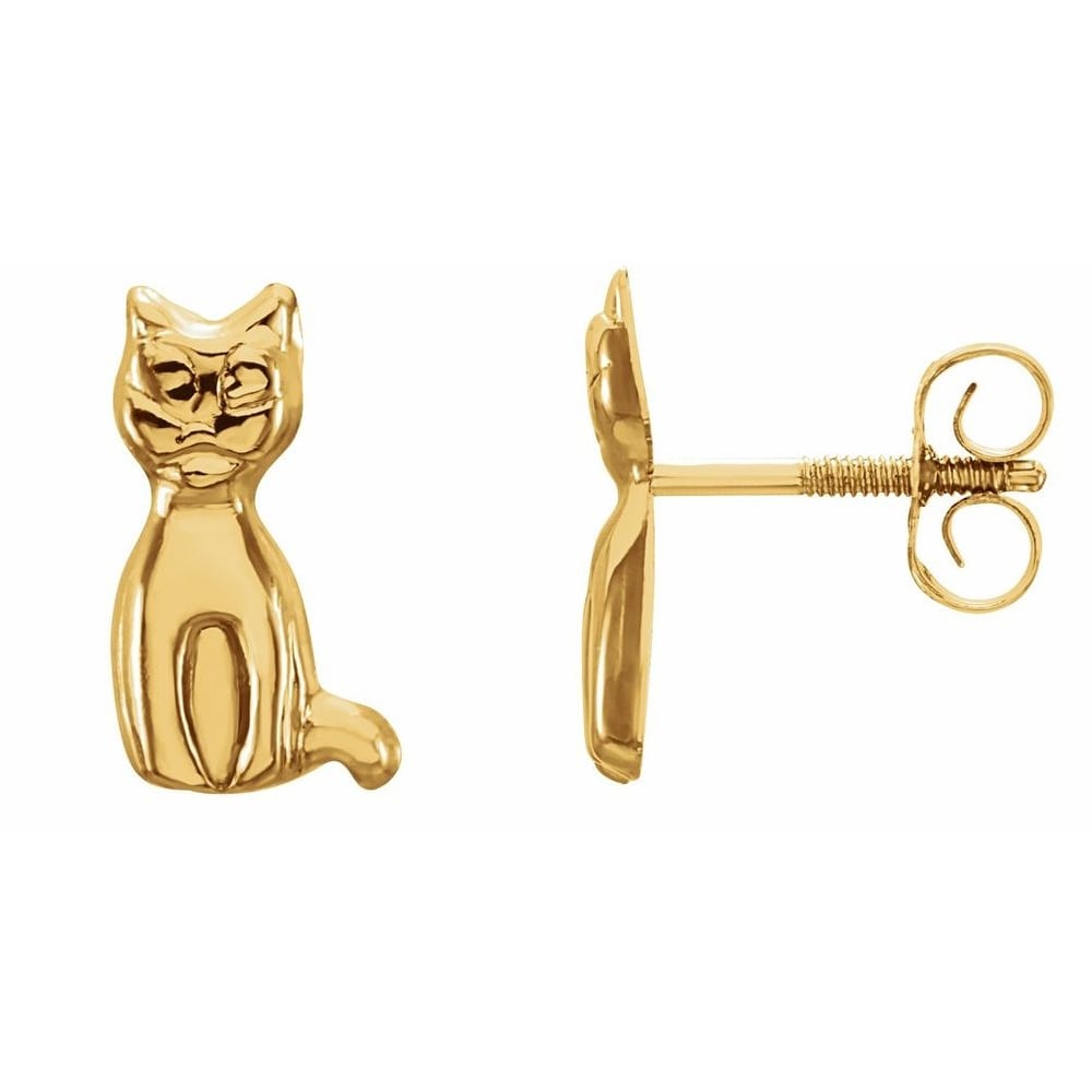 14K Yellow Gold Cat Earrings Approximate Measurements 10mm x 7mm