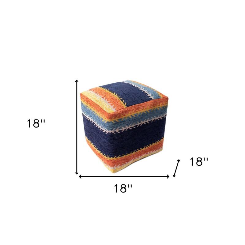 18-Inch Striped Pouf Ottoman for Living Room or Bedroom