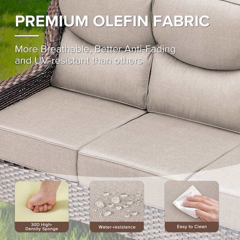 Gymojoy 3-Piece Patio Furniture Sofa Set with Ottomans, 6-Inch Ultra-Plush Cushions & Water-Resistant Olefin Fabric