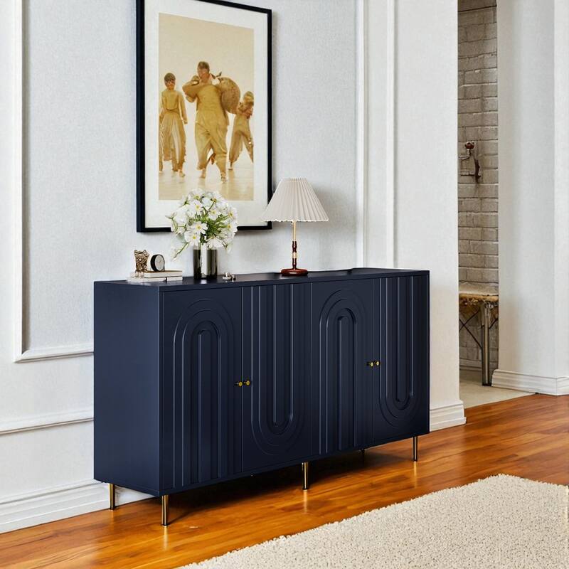 Modern Lacquered 4-Door Sideboard Buffet Cabinet with Adjustable Shelves and Gold Metal Legs, MDF Storage Cabinet.