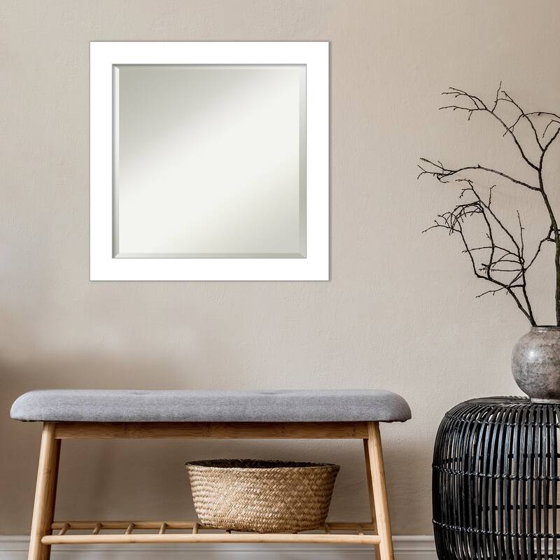 Beveled Bathroom Wall Mirror - Wedge White Frame - Wedge White