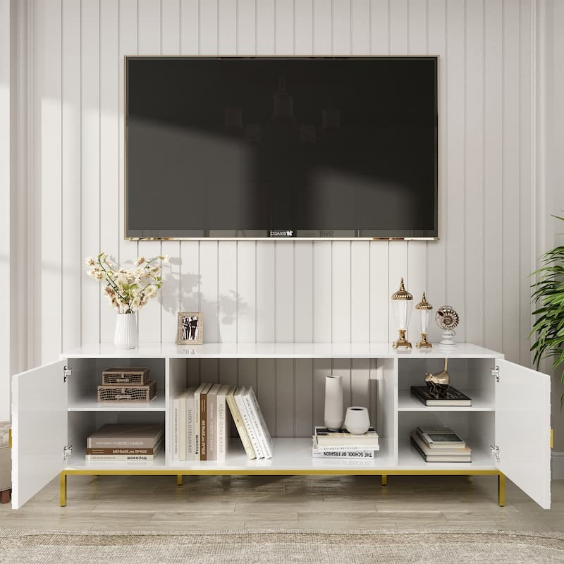 Media Entertainment Center Console with Cabinet Storage and Open Shelves
